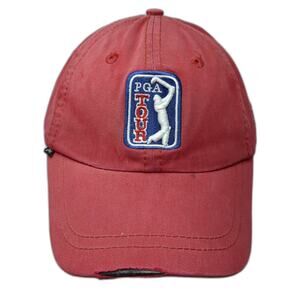 PGA Tour Slideback Baseball Cap Red One Size 6 Panel Authentic Merkley Headgear